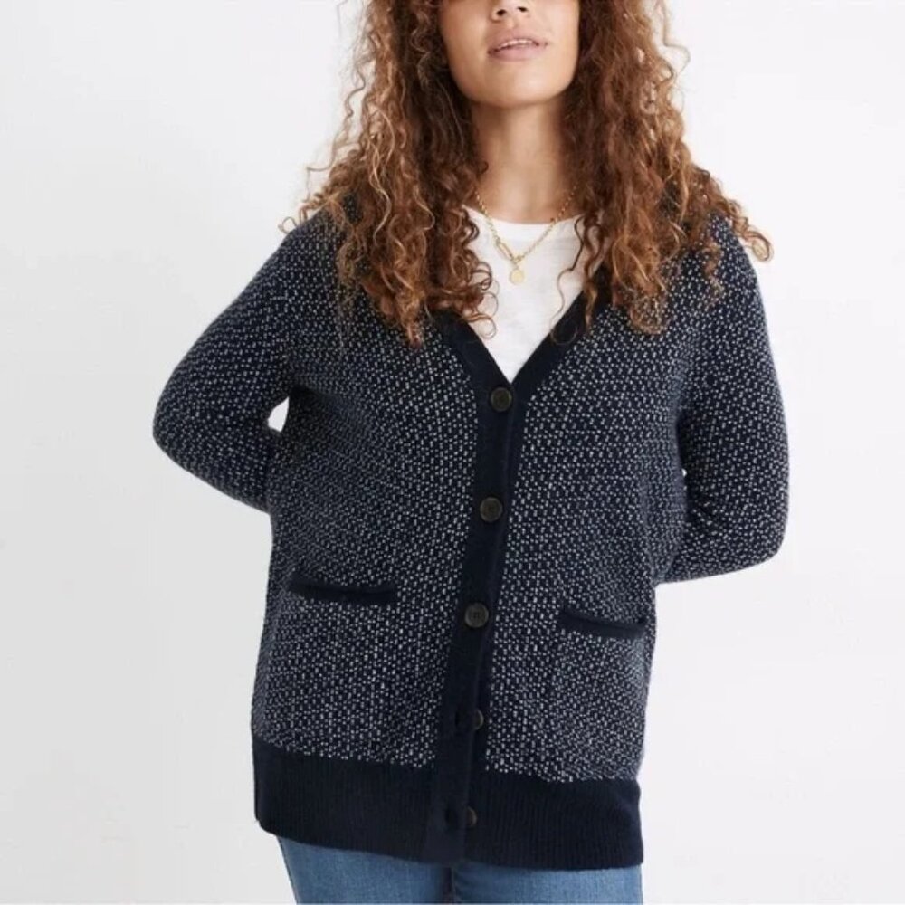 Madewell Cardigan Bird's Eye Maysfield Cozy Sweater Oversized Boyfriend | Sz XS